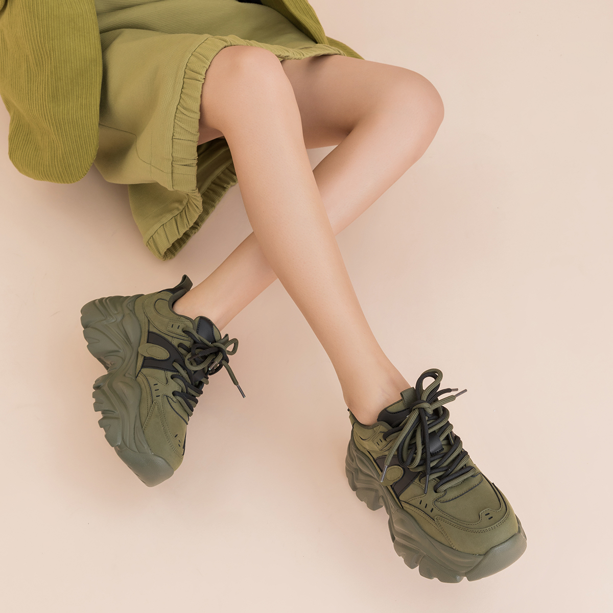 (W) Aokang Chunky Sneaker 'Green Black' 圖 7