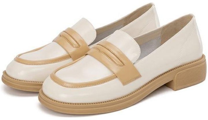 奧康AOKANG 拼色粗跟樂福鞋 女款 米卡其色 Lookbook 奧康AOKANG 拼色粗跟樂福鞋 女款 米卡其色