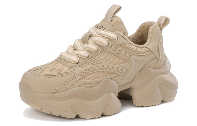 (W) Aokang Fabric 'Fashion Round Toe Low-Top Apricot Dad Shoes'