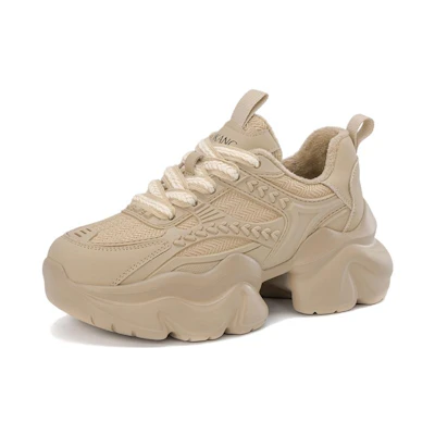 (W) Aokang Fabric 'Fashion Round Toe Low-Top Apricot Dad Shoes'