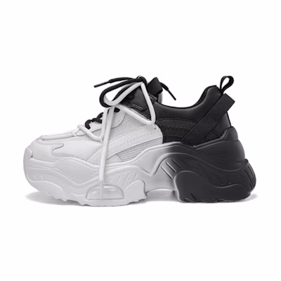 (W) Aokang Fabric Platform Low-Top 'Dad Shoe Black and White'