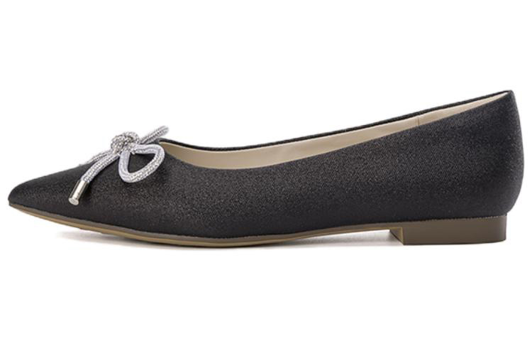 (Women) Aokang Fabric Pointed Toe Flat Slip-On 'Casual Black' 1234111041
