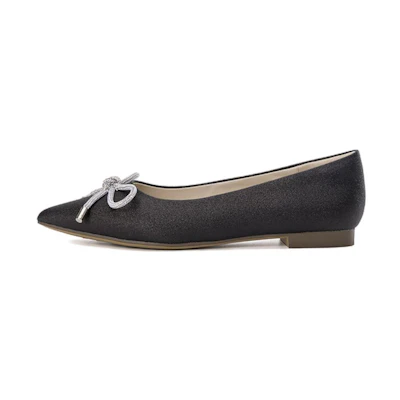 (W) Aokang Fabric Pointed Toe Flat Slip-On 'Casual Black'