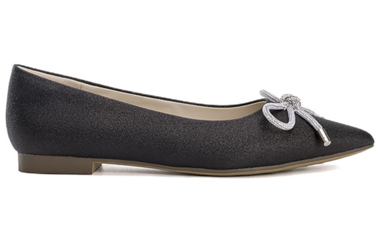 Order (W) (女性) 奥康 ファブリック ポインテッドトゥ フラットスリッポン 'カジュアルブラック' 1234111041 1234111041