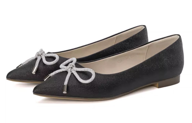 Lookbook (W) (女性) 奥康 ファブリック ポインテッドトゥ フラットスリッポン 'カジュアルブラック' 1234111041 1234111041