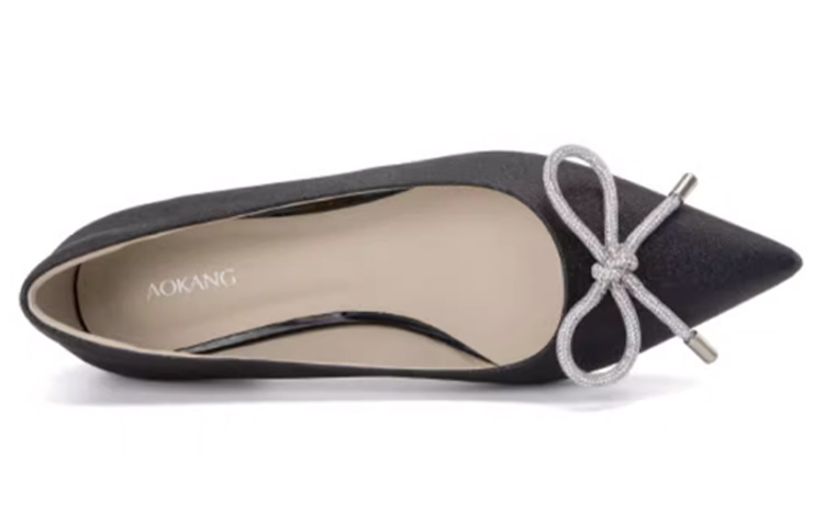 Shop (W) (女性) 奥康 ファブリック ポインテッドトゥ フラットスリッポン 'カジュアルブラック' 1234111041 1234111041