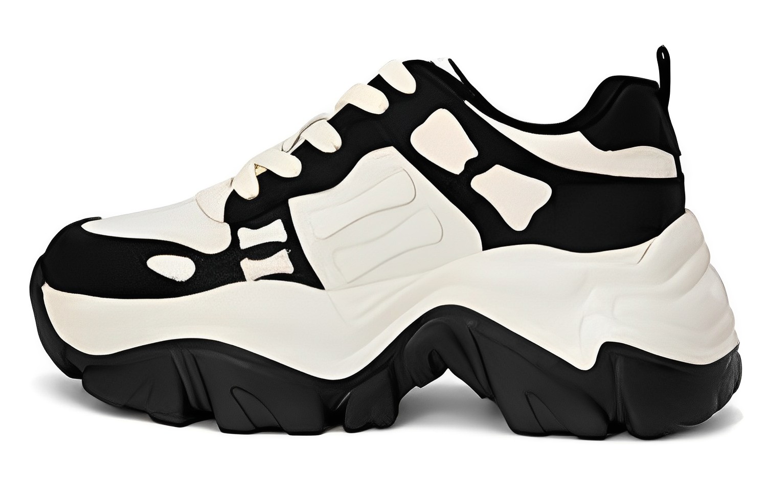 (W) Aokang Fashion Round Toe Lace-Up Low-Top Dad Shoes 'Beige Black'