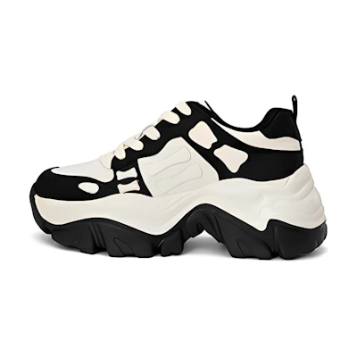(W) Aokang Fashion Round Toe Lace-Up Low-Top Dad Shoes 'Beige Black'