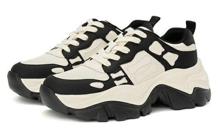 (W) Aokang Fashion Round Toe Lace-Up Low-Top Dad Shoes 'Beige Black' 圖 3