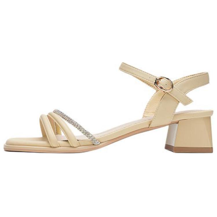 (Women) AOKANG Faux Leather Strap Sandals with Buckle - 4.2cm Heel, Breathable 1242811141