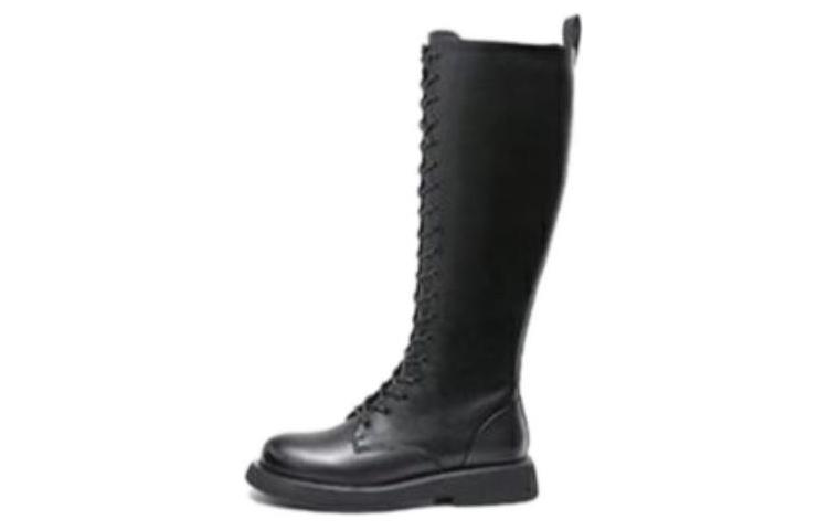 (W) Aokang High-Top Boots 'Black Leather Lace-Up'