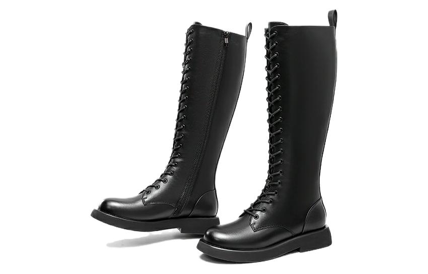 (W) Aokang High-Top Boots 'Black Leather Lace-Up' 圖 3