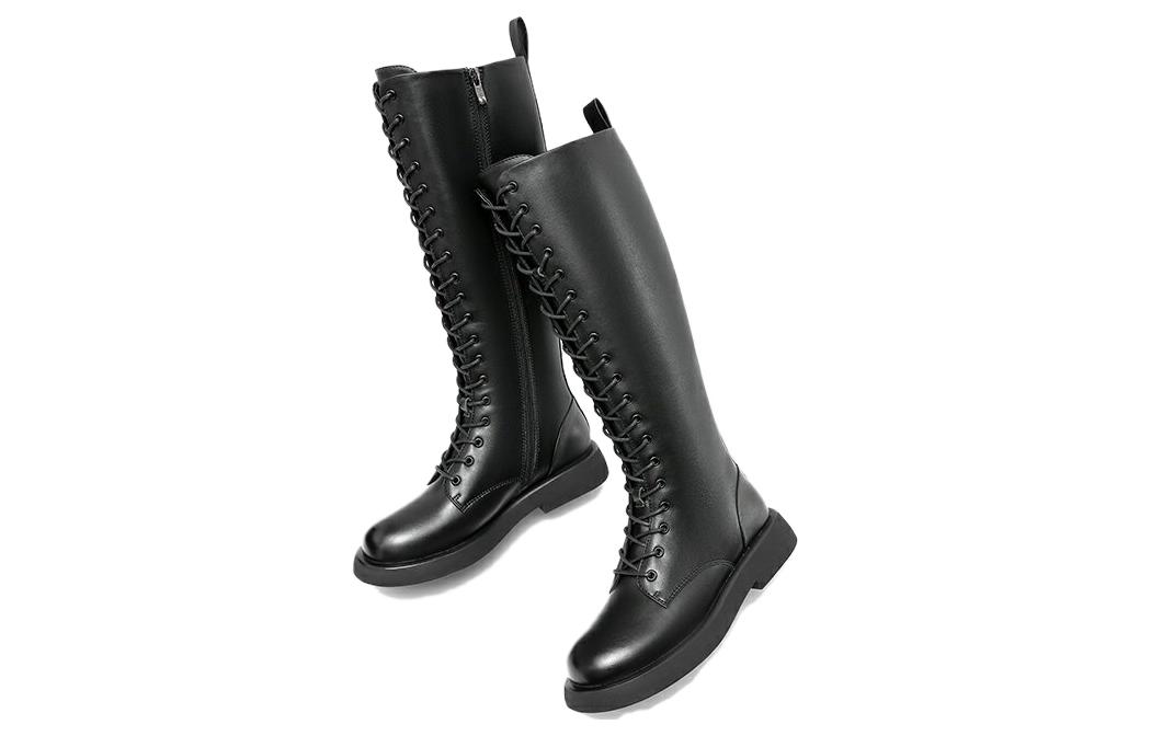 (W) Aokang High-Top Boots 'Black Leather Lace-Up' 圖 4