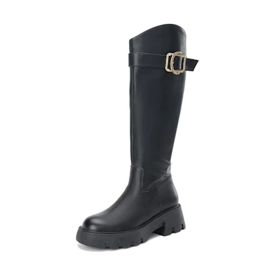 (W) Aokang High-Top Leather Boots 'Black Artsy'