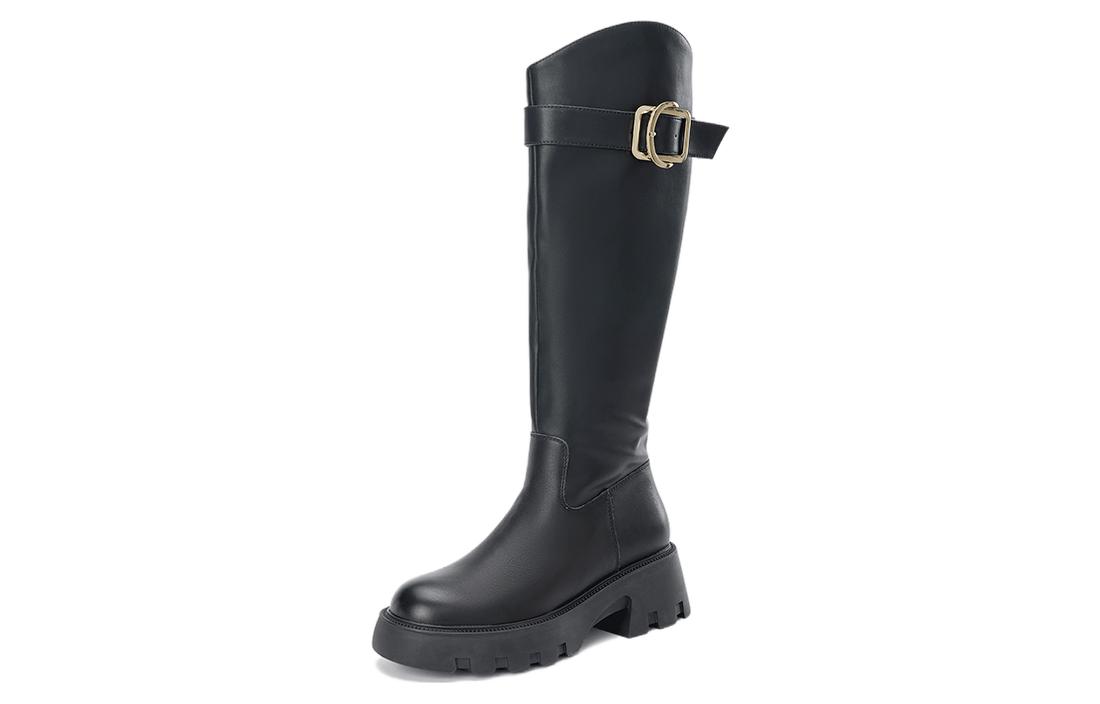 (Women) Aokang High-Top Leather Boots 'Black Artsy' 1224914069