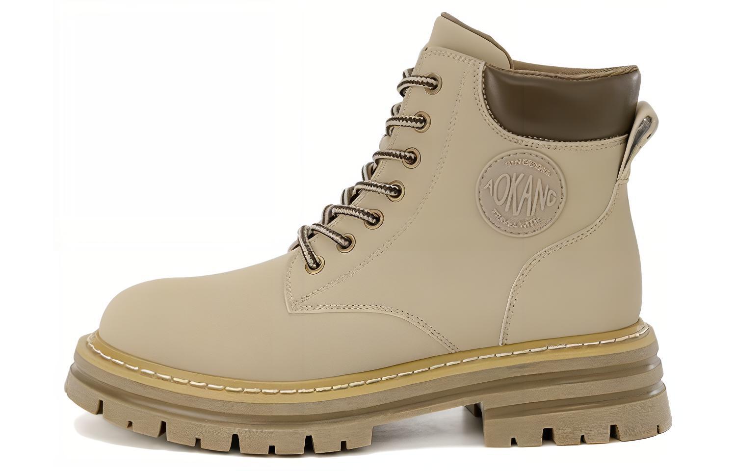 (Women) Aokang Lace-Up Round Toe Mid-Calf Martin Boots 'Beige' 1224913060