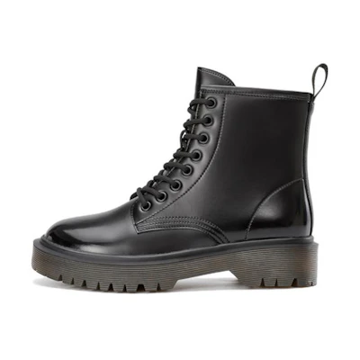 (W) Aokang Lace-Up Round Toe Mid-Calf Martin Boots 'Black 4cm Heel'