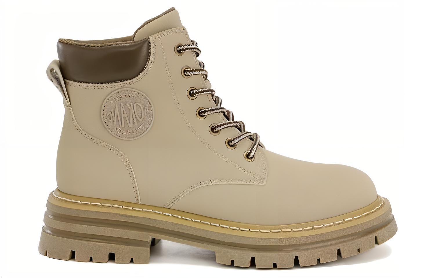 Order (W) Aokang But Lace-Up Hujung Bulat But Martin Separas Betis 'Beige' 1224913060