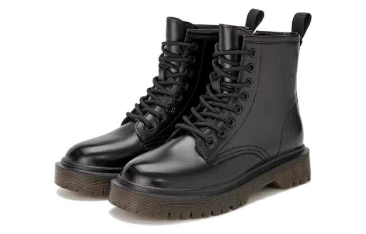 (W) Aokang Lace-Up Round Toe Mid-Calf Martin Boots 'Black 4cm Heel' 圖 2