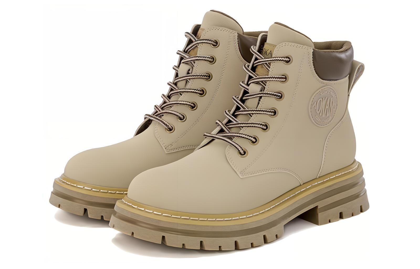 Lookbook (W) Aokang But Lace-Up Hujung Bulat But Martin Separas Betis 'Beige' 1224913060