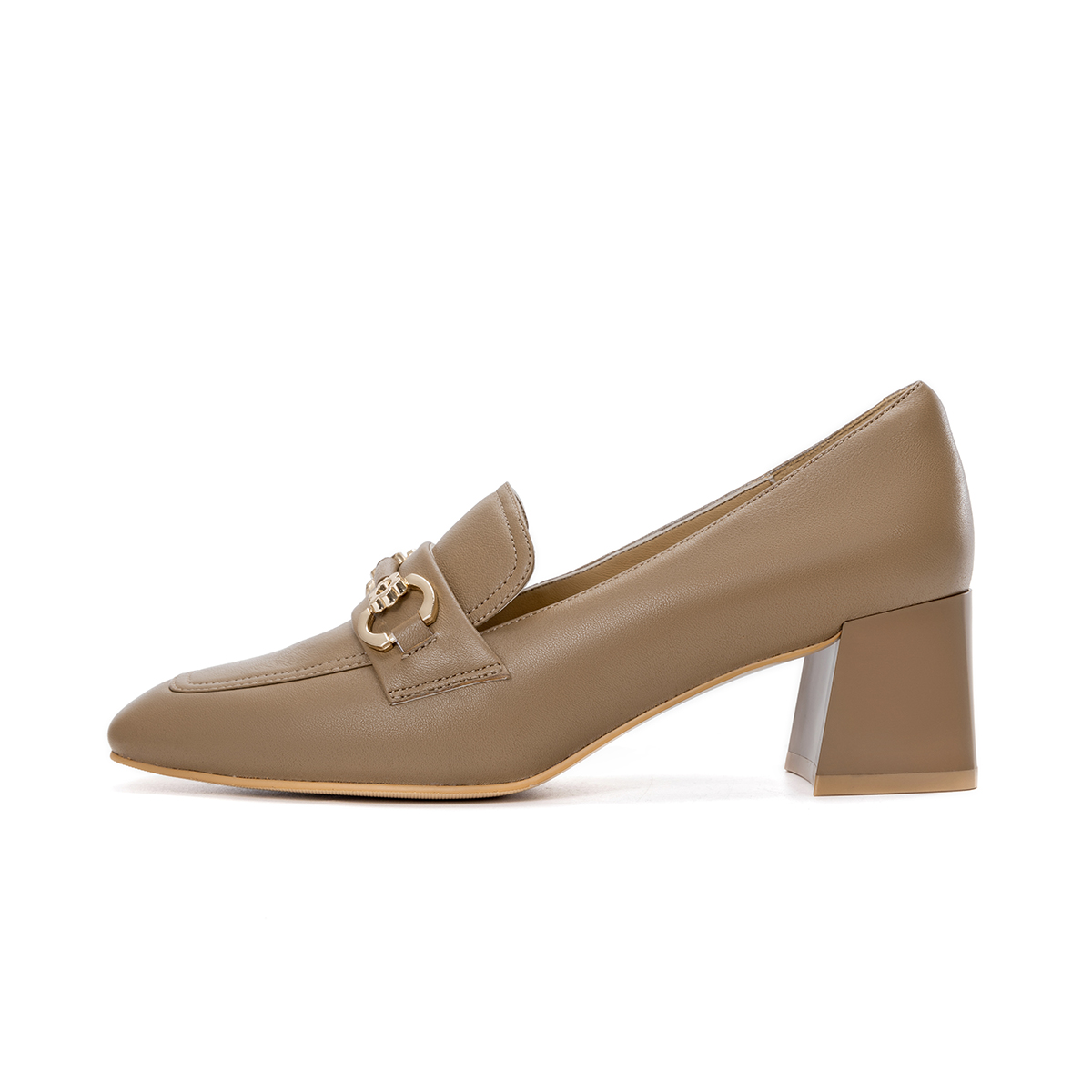 (Women) Aokang Lamb Leather Square Toe Fashion Chunky Heel 'Brown' 1224414048