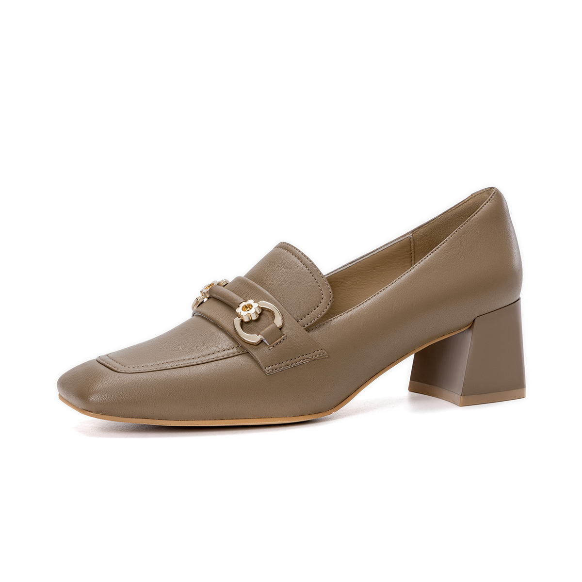 Order (Women) Aokang Lamb Leather Square Toe Fashion Chunky Heel 'Brown' 1224414048