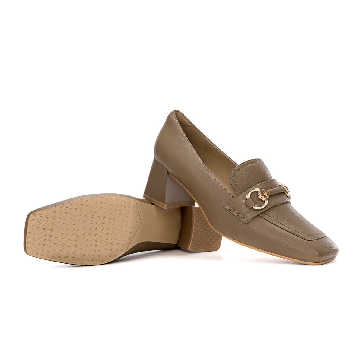 Shop (Women) Aokang Lamb Leather Square Toe Fashion Chunky Heel 'Brown' 1224414048