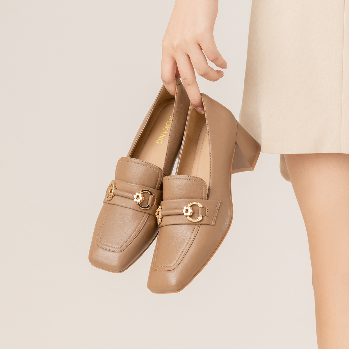 Sizing (Women) Aokang Lamb Leather Square Toe Fashion Chunky Heel 'Brown' 1224414048