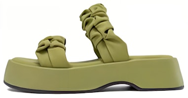 (Women) Aokang Leather 'Green Fairy-Style Platform Slides' 1234814043 (Women) Aokang Leather 'Green Fairy-Style Platform Slides' 1234814043