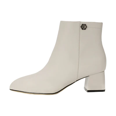 (W) Aokang Leather Ankle Boot 'Beige Casual'