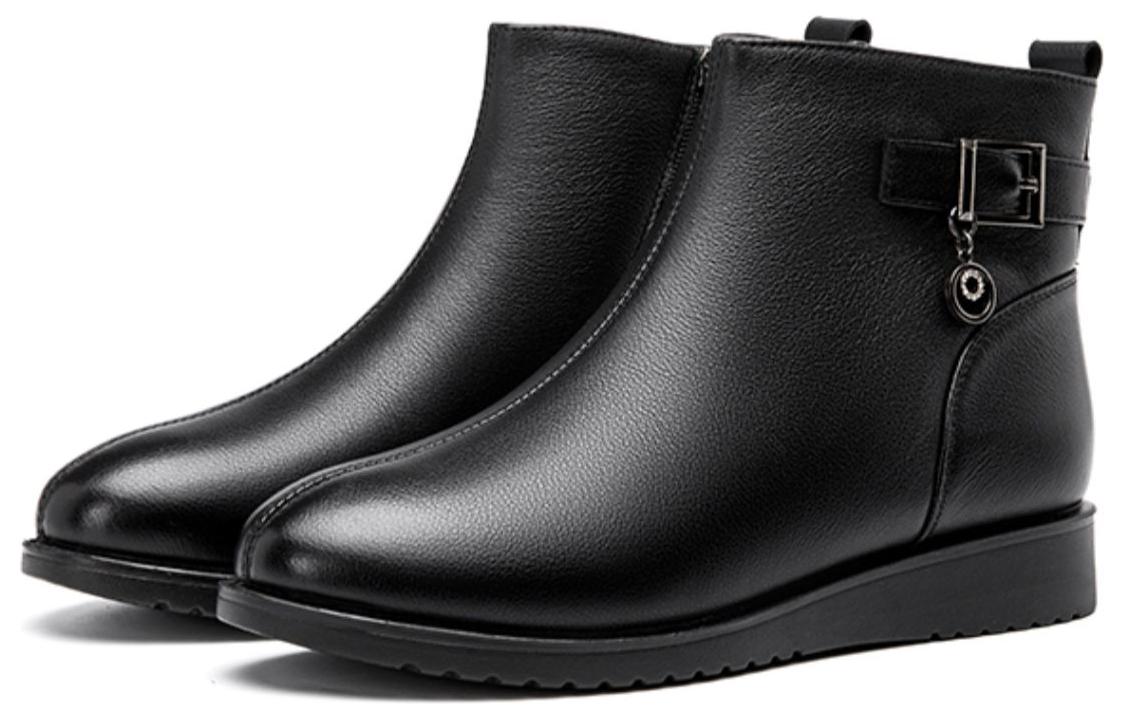 Lookbook (Women) Aokang Leather Ankle Boot 'Black Fleece-Lined Warm' 1214021027