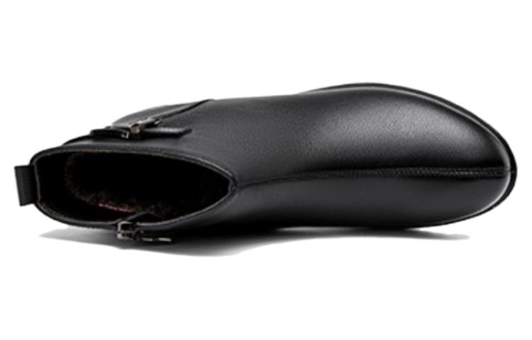 Purchase (Women) Aokang Leather Ankle Boot 'Black Fleece-Lined Warm' 1214021027