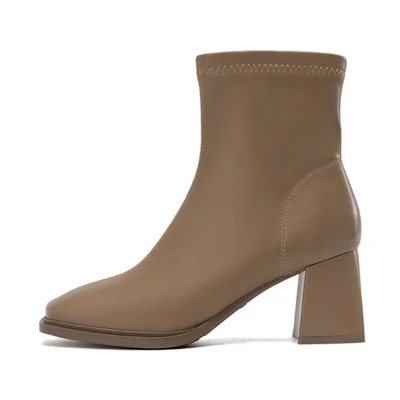 (W) Aokang Leather Ankle Boot 'Fashion Minimalist Ginger Yellow'
