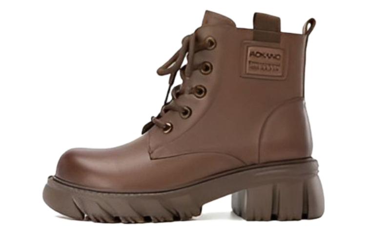 (Women) Aokang Leather Casual Round Toe Mid-Calf Martin Boots 'Brown' 1224013011