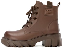 (Women) Aokang Leather Casual Round Toe Mid-Calf Martin Boots 'Brown' 1224013011 (Women) Aokang Leather Casual Round Toe Mid-Calf Martin Boots 'Brown' 1224013011