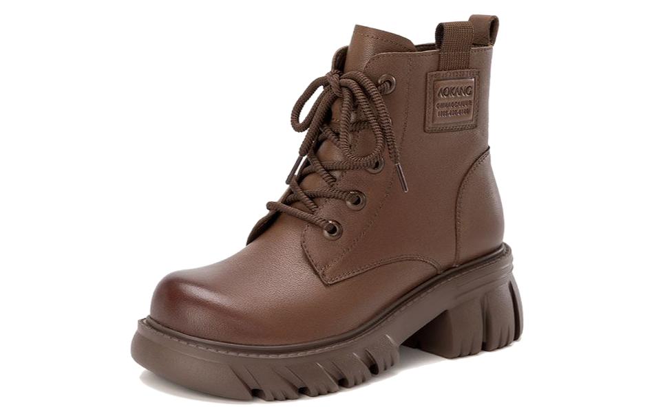 Order (W) Sepatu Boots Kulit Aokang Martin Brown Tumit Tengah Pria 1224013011