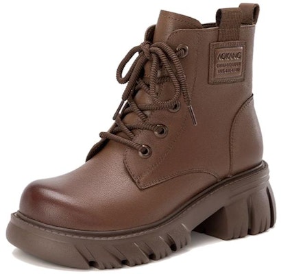 (Women) Aokang Leather Casual Round Toe Mid-Calf Martin Boots 'Brown' 1224013011 Order (Women) Aokang Leather Casual Round Toe Mid-Calf Martin Boots 'Brown' 1224013011
