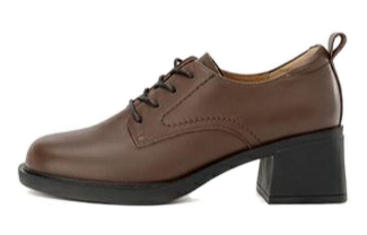 (Women) Aokang Leather Casual Single Shoes 'Versatile Fashion Brown' 1224414101