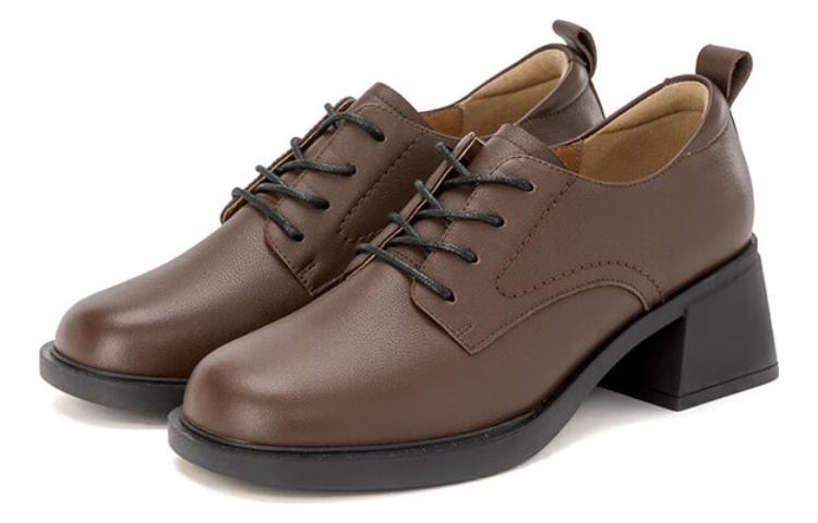 (W) Aokang Leather Casual Single Shoes 'Versatile Fashion Brown' 圖 3