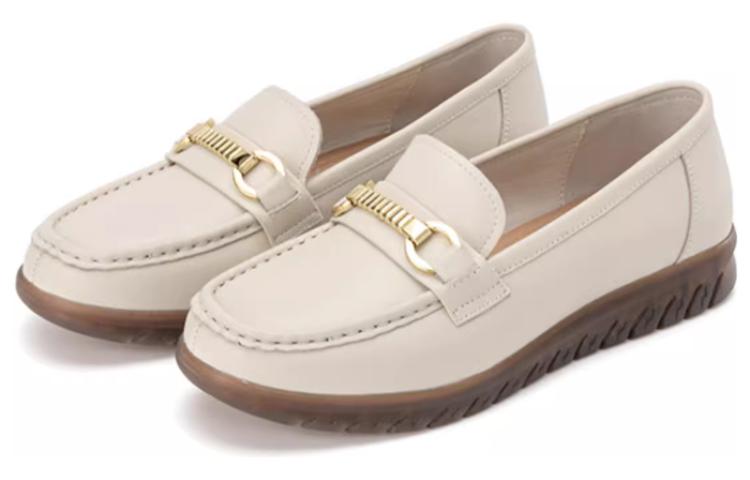 Lookbook 奧康AOKANG 頭層牛皮 舒適時尚 休閒單鞋 2.8cm 女款 米色