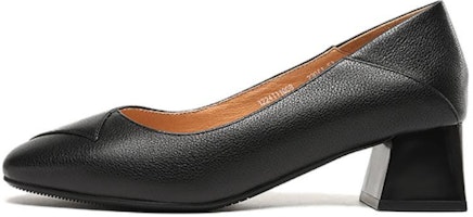 (Women) Aokang Leather Comfort Fashion Low-Cut Chunky Heel Pumps 'Black' 1224111008 (Women) Aokang Leather Comfort Fashion Low-Cut Chunky Heel Pumps 'Black' 1224111008