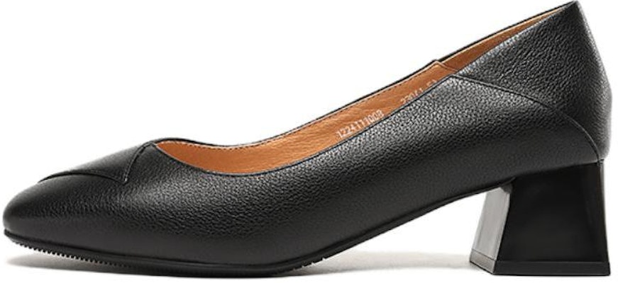 (Women) Aokang Leather Comfort Fashion Low-Cut Chunky Heel Pumps 'Black' 1224111008 Buy (Women) Aokang Leather Comfort Fashion Low-Cut Chunky Heel Pumps 'Black' 1224111008