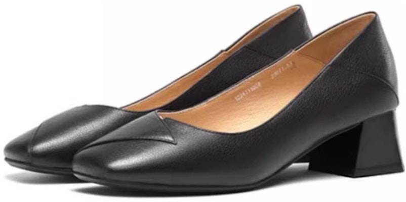 (Women) Aokang Leather Comfort Fashion Low-Cut Chunky Heel Pumps 'Black' 1224111008 Order (Women) Aokang Leather Comfort Fashion Low-Cut Chunky Heel Pumps 'Black' 1224111008