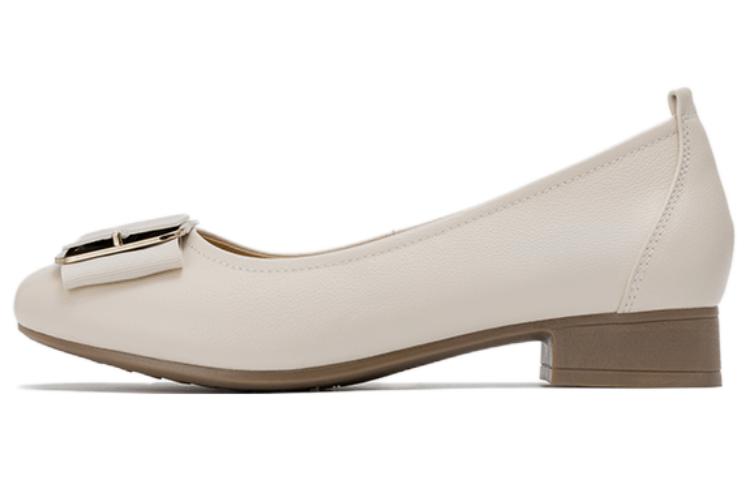 (Women) Aokang Leather Comfort Low-Cut Casual Shoes 'Beige' 1234221018