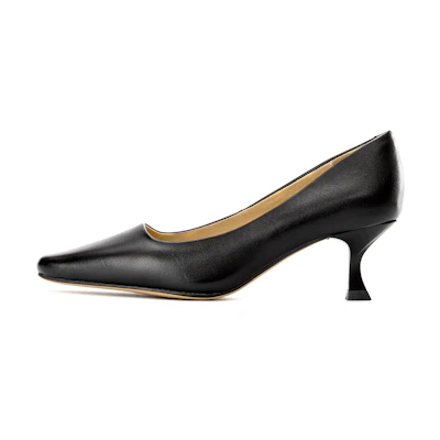 (W) Aokang Leather Embossed Square Toe CMFT High Heels 'Black'