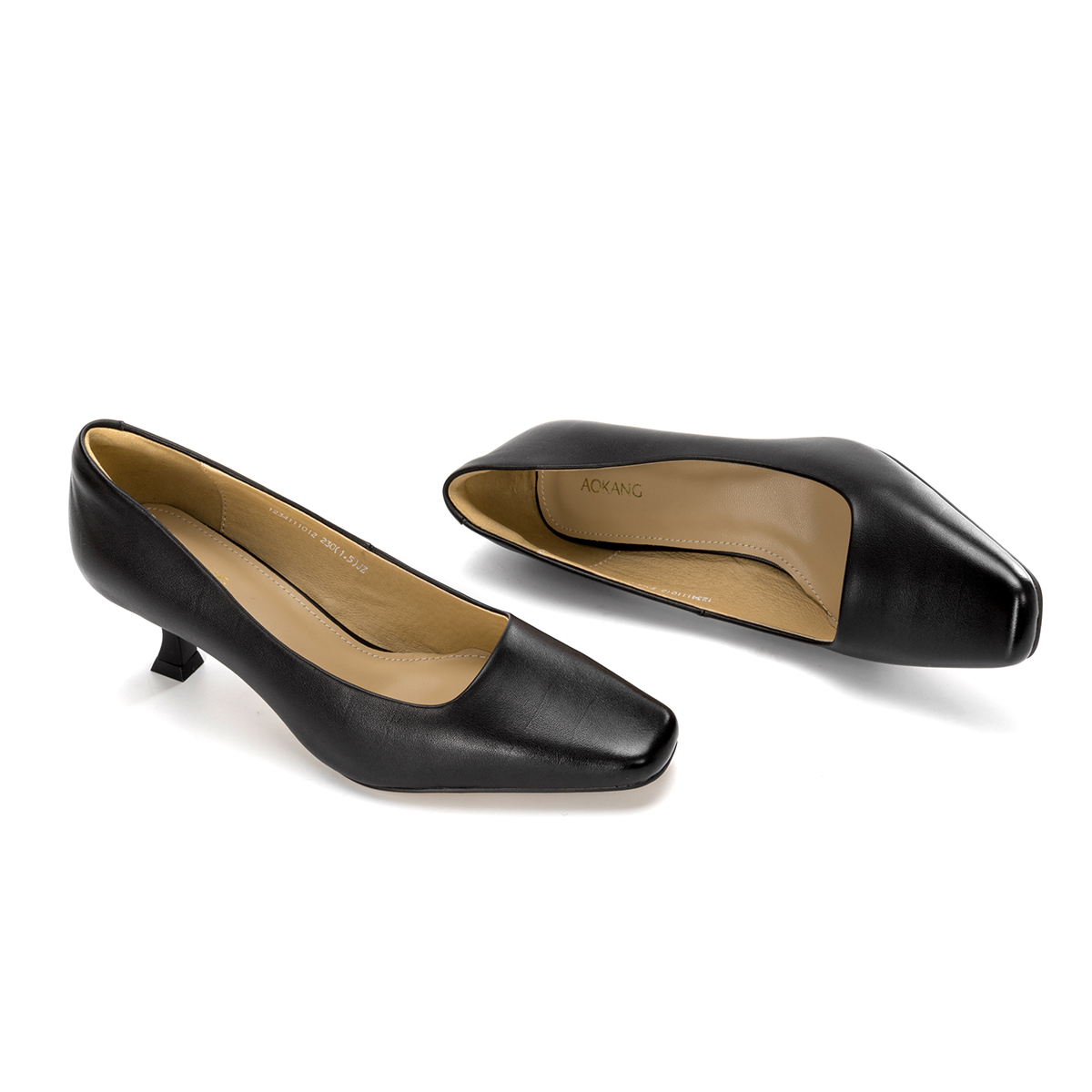 (W) Aokang Leather Embossed Square Toe CMFT High Heels 'Black' 圖 4