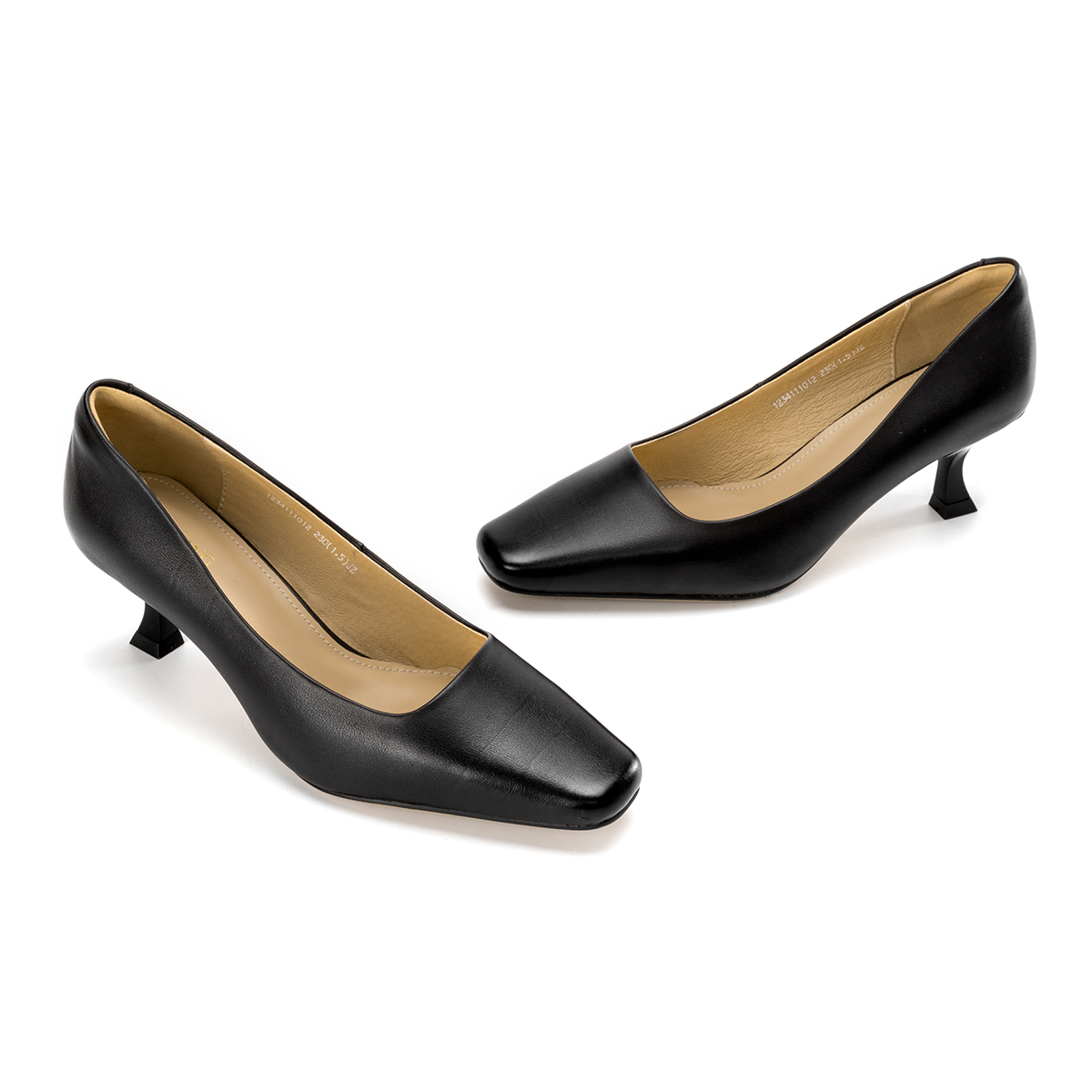 (W) Aokang Leather Embossed Square Toe CMFT High Heels 'Black' 圖 5