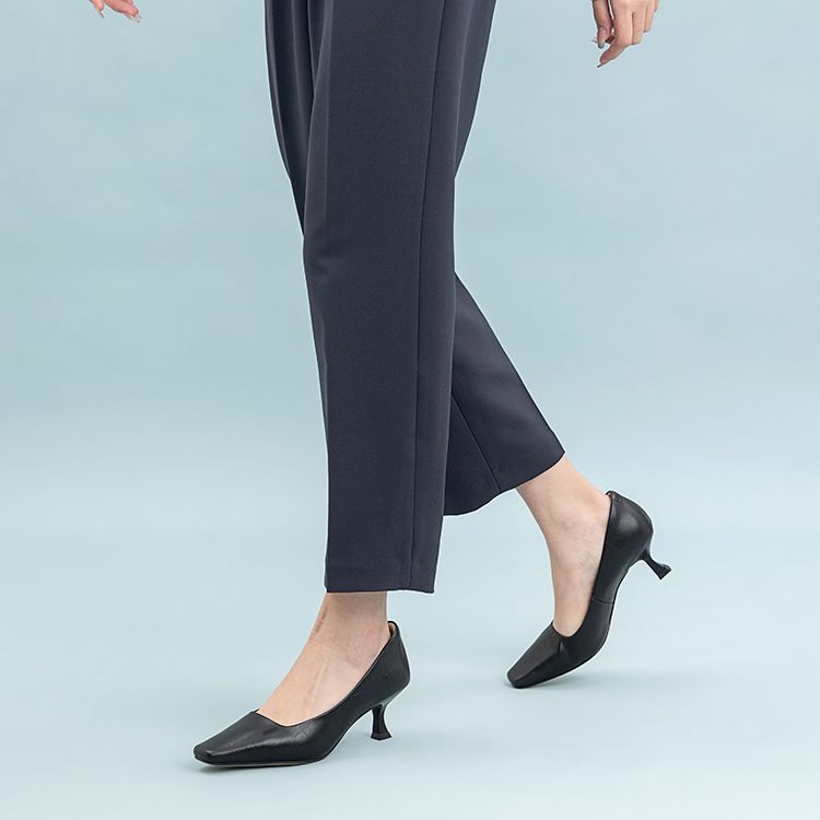 (W) Aokang Leather Embossed Square Toe CMFT High Heels 'Black' 圖 6