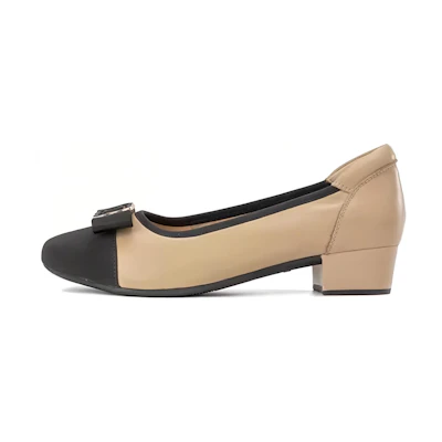 (W) Aokang Leather Fashion Casual Chunky High Heels 'Apricot'