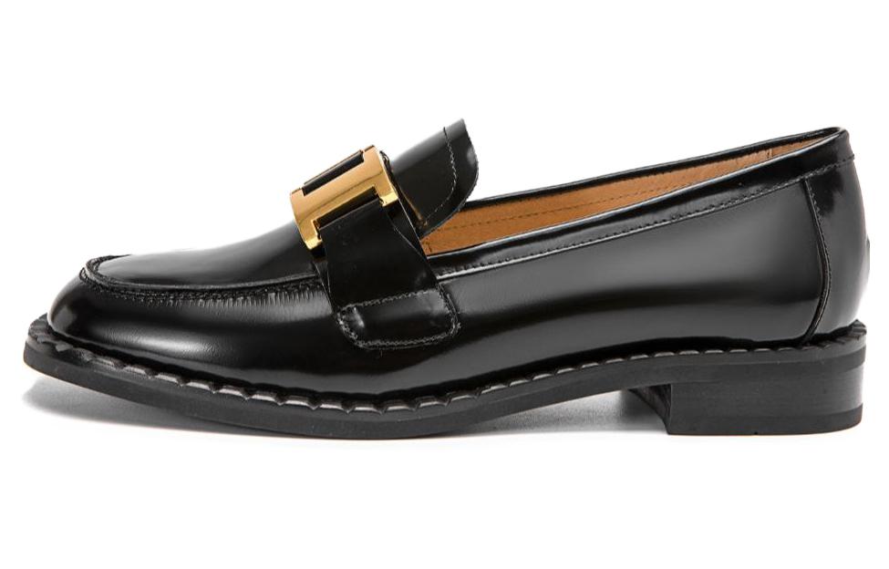(W) Aokang Leather Fashion Casual Loafer 'Metal Buckle Black'